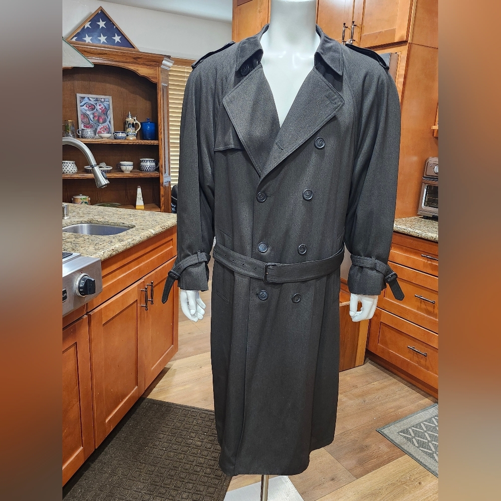 Vintage London Fog Men's Double-Breasted Wool Blend Trench Coat - Smoke Grey